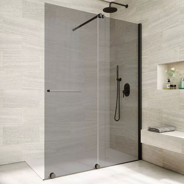 Tissino Armano Roller Matt Black 1000mm Sliding Shower Door Grey Glass Right Hand #2
