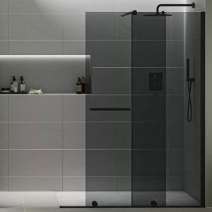 Tissino Armano Roller Matt Black 1400mm Sliding Shower Door Grey Glass Right Hand