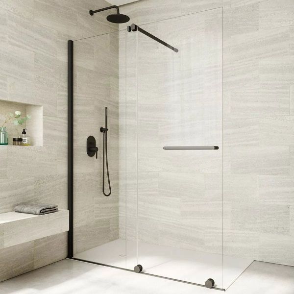 Tissino Armano Roller Matt Black 1700mm Sliding Shower Door Left Hand