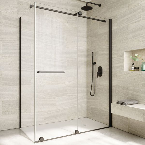 Tissino Armano Roller Matt Black 1600mm Sliding Shower Door Right Hand #2