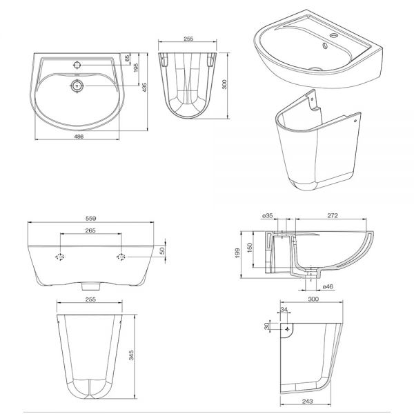 Tissino Nerola Basin and Semi Pedestal 559 x 435mm #2