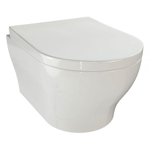 Tissino Nerola Rimless Wall Hung Toilet Pan with Wrapover Seat and Matt Black Fixings