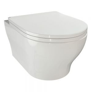 Tissino Nerola Rimless Wall Hung Toilet Pan with Slimline Seat and Brushed Brass Fixings
