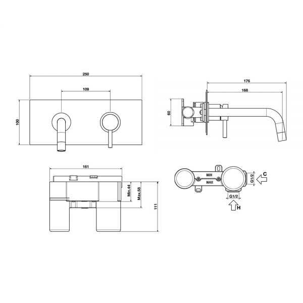 Tissino Parina Chrome Wall Mounted Basin Mixer Tap #2