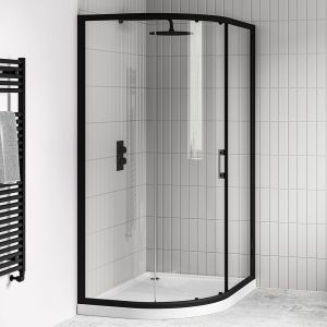Tissino Rivelo Black 900 x 760mm Single Door Offset Quadrant Shower Door Enclosure