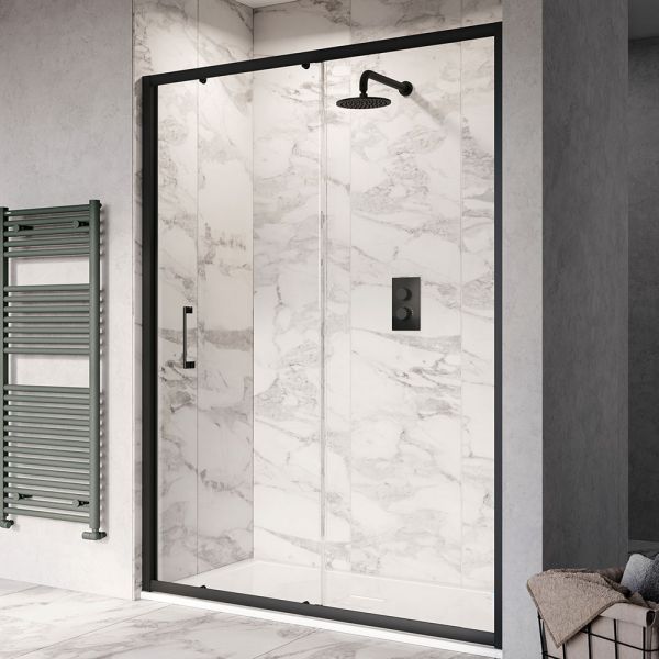 Tissino Rivelo Black 1600mm Sliding Shower Door