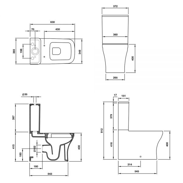 Tissino Savuto Rimless Close Coupled Toilet Pan, Cistern and Seat with Chrome Fixings #3