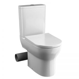 Tissino Nerola Left Handed Rimless Close Coupled Toilet Pan, Cistern and Wrapover Seat with Chrome Fixings