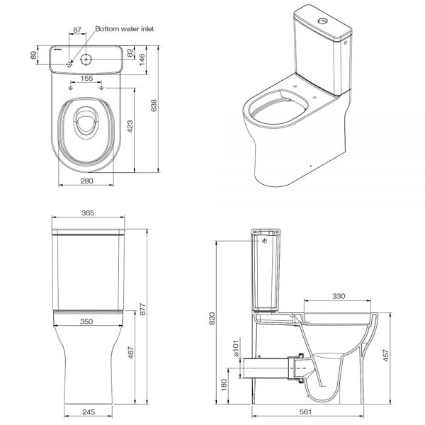 Tissino Nerola Rimless Comfort Height Close Coupled Toilet Pan, Cistern and Wrapover Seat with Chrome Fixings #2
