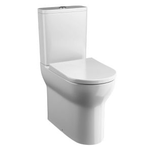 Tissino Nerola Rimless Comfort Height Close Coupled Toilet Pan, Cistern and Wrapover Seat with Brushed Brass Fixings