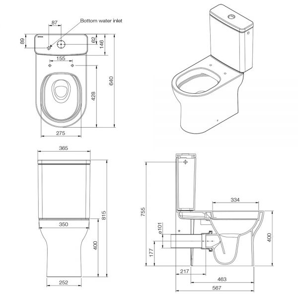 Tissino Nerola Rimless Open Back Close Coupled Toilet Pan, Cistern and Slimline Seat with Chrome Fixings #2