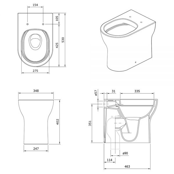 Tissino Nerola Rimless Back To Wall Toilet Pan with Wrapover Seat and Matt Black Fixings #2