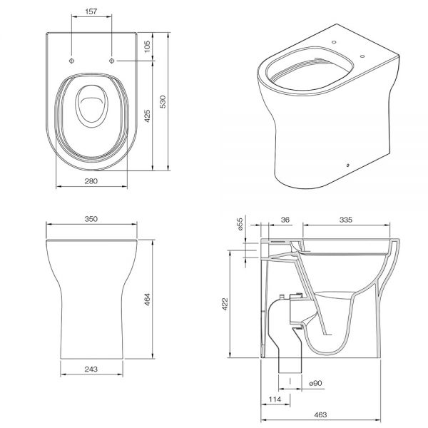 Tissino Nerola Rimless Comfort Height Back To Wall Toilet Pan with Wrapover Seat and Brushed Brass Fixings #2
