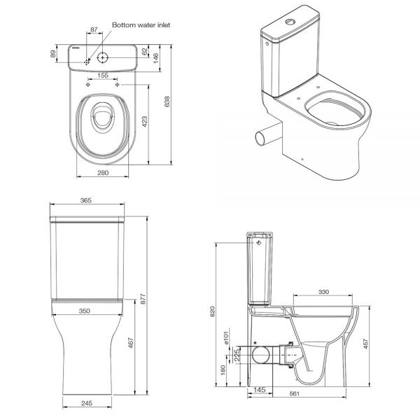 Tissino Nerola Left Handed Rimless Comfort Height Close Coupled Toilet Pan, Cistern and Wrapover Seat with Chrome Fixings #2