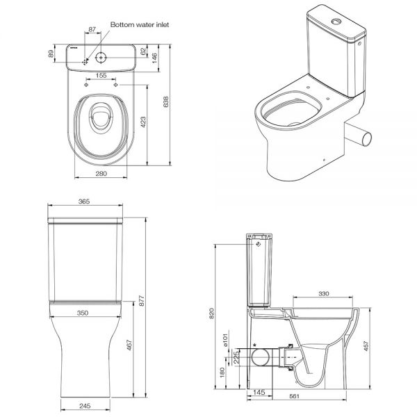 Tissino Nerola Right Handed Rimless Comfort Height Close Coupled Toilet Pan, Cistern and Slimline Seat with Matt Black Fixings #2
