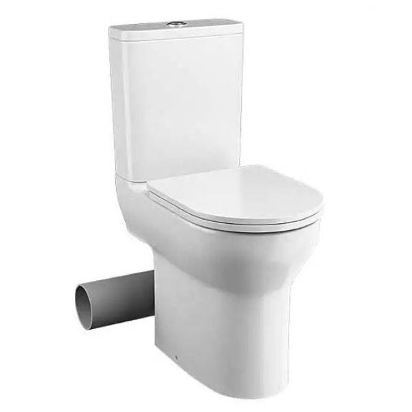 Tissino Nerola Left Handed Rimless Comfort Height Close Coupled Toilet Pan, Cistern and Slimline Seat with Brushed Brass Fixings
