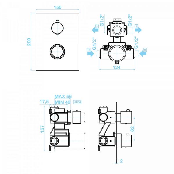 Tissino Parina Chrome Dual Outlet Thermostatic Shower Valve #2