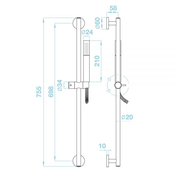 Tissino Parina 750mm Matt Black Slide Rail Shower Kit #5