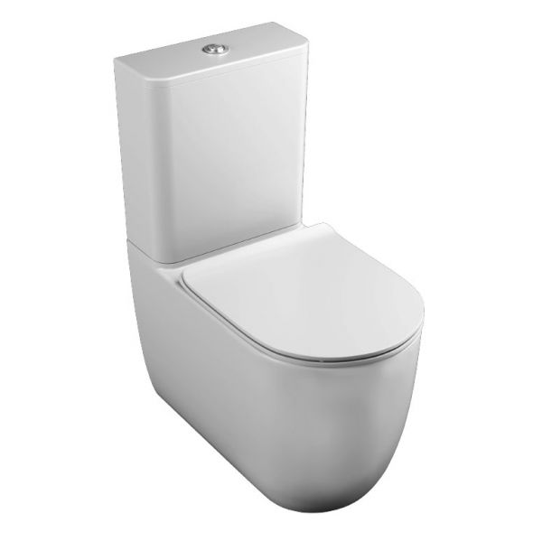 Tissino Velino Rimless Close Coupled Toilet Pan, Cistern and Seat with Chrome Fixings