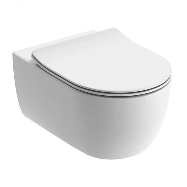Tissino Velino Rimless Wall Hung Toilet Pan with Seat and Brushed Brass Fixings