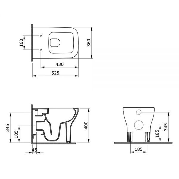 Tissino Velino Rimless Back To Wall Toilet Pan with Seat and Matt Black Fixings #2