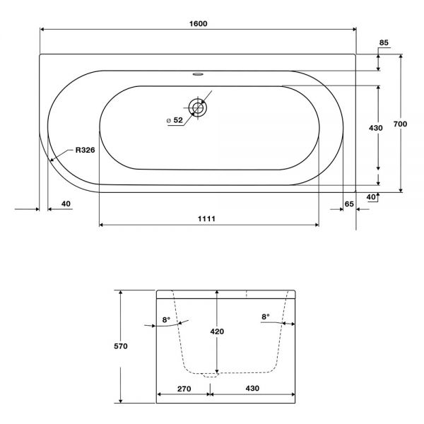Tissino Angelo Premium Left Hand 1600 x 700mm Bath #5