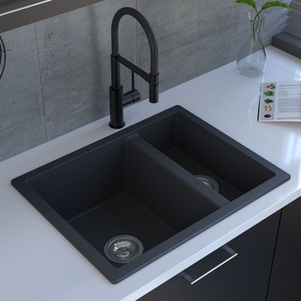 Reginox Toulon Black 1.5 Bowl Granite Kitchen Sink 600 x 460mm #3