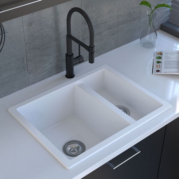 Reginox Toulon White 1.5 Bowl Granite Kitchen Sink 600 x 460mm #3