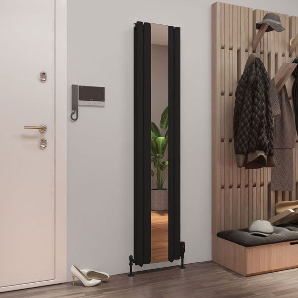 Eastbrook Tunstall Double Mirror 1800 x 380 Matt Black Designer Radiator #2