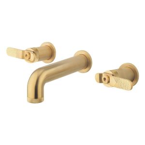 Crosswater Union Lever Brushed Brass Three Hole Wall Mounted Basin Mixer Tap