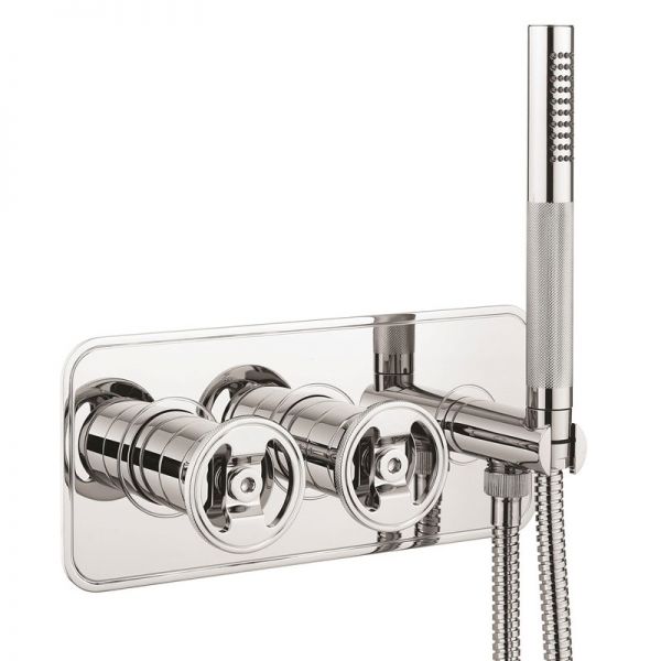 Crosswater Union Chrome Horizontal Two Outlet Thermostatic Shower Valve with Handset