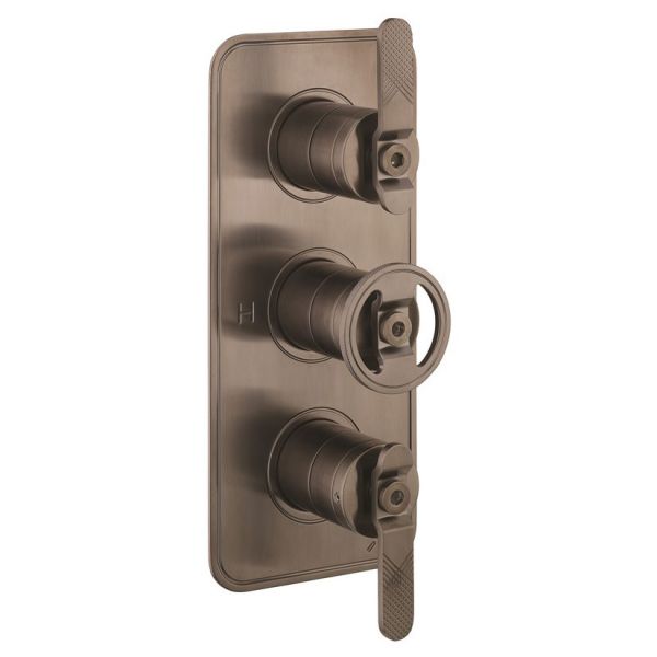 Crosswater Union Brushed Black Chrome Three Handle Two Outlet Thermostatic Shower Valve