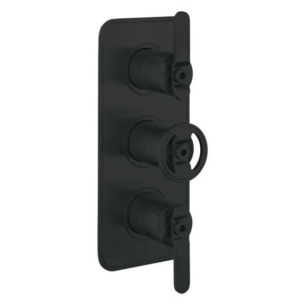 Crosswater Union Matt Black Three Handle Two Outlet Thermostatic Shower Valve