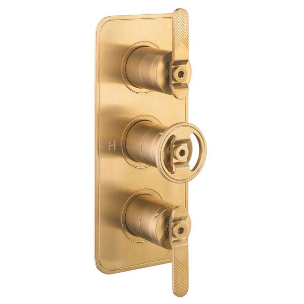 Crosswater Union Brushed Brass Three Handle Two Outlet Thermostatic Shower Valve