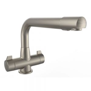 Clearwater Ultra Twin Lever Brushed Nickel Monobloc Kitchen Sink Mixer Tap