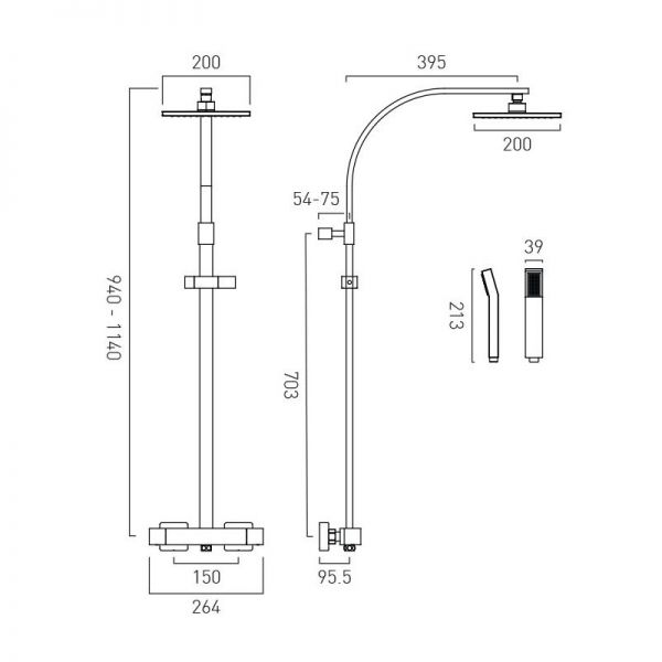 Vado Velo Square Thermostatic Shower Kit with Handset #3