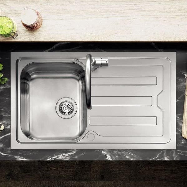 Clearwater Viva 1 Bowl Inset Stainless Steel Kitchen Sink with Drainer 870 x 510 #3