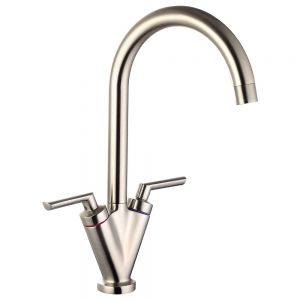 Clearwater Vitro C Twin Lever Brushed Nickel Monobloc Kitchen Sink Mixer Tap