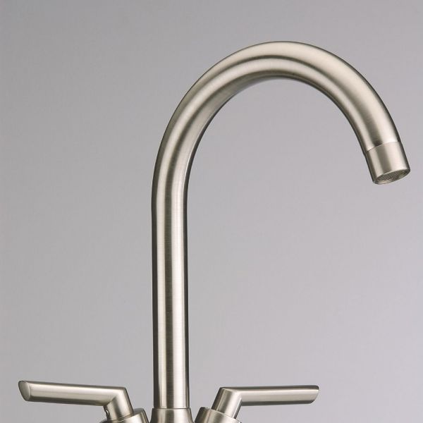 Clearwater Vitro C Twin Lever Brushed Nickel Monobloc Kitchen Sink Mixer Tap #2