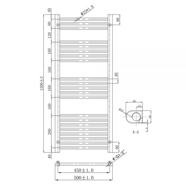 JTP VOS 1200 x 500 Brushed Brass Towel Rail #2