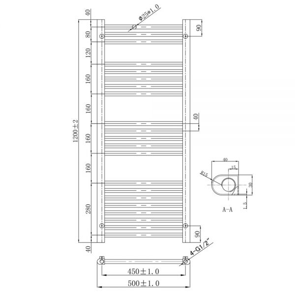 JTP VOS 1200 x 500 Brushed Bronze Towel Rail #2