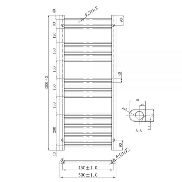 JTP VOS 1200 x 500 Matt Black Towel Rail #2