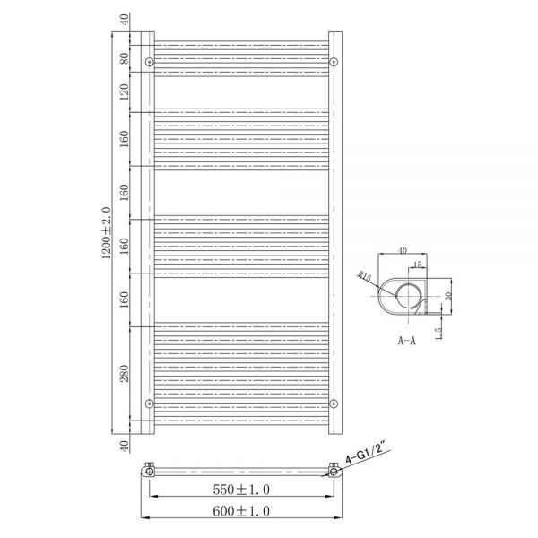 JTP VOS 1200 x 600 Brushed Black Towel Rail #2