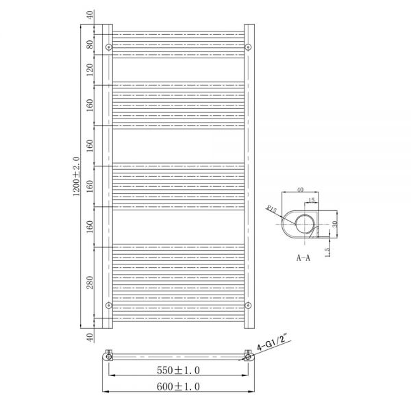 JTP VOS 1200 x 600 Brushed Bronze Towel Rail #2