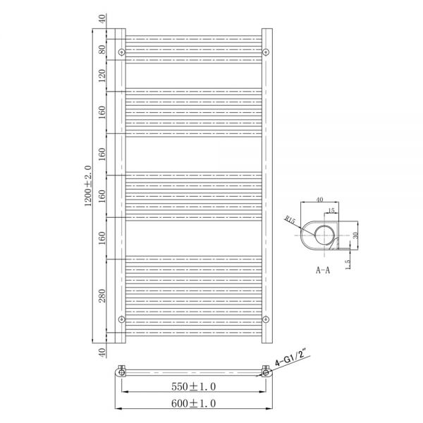 JTP VOS 1200 x 600 Chrome Towel Rail #2