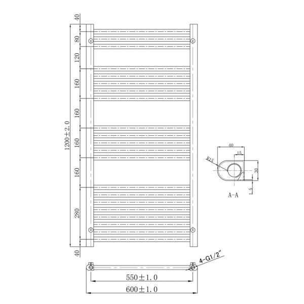 JTP VOS 1200 x 600 Matt Black Towel Rail #2