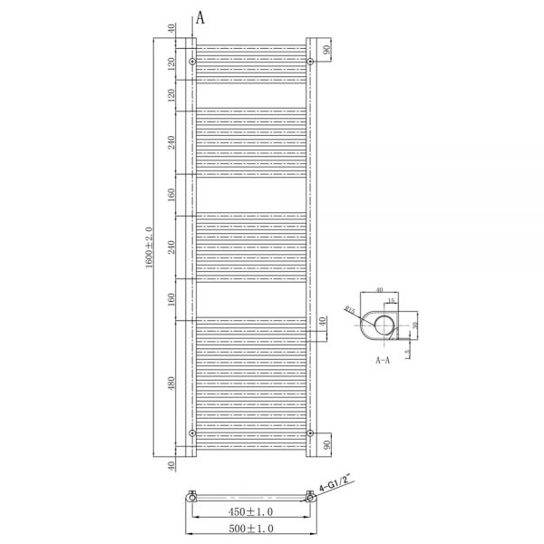 JTP VOS 1600 x 500 Matt Black Towel Rail #2