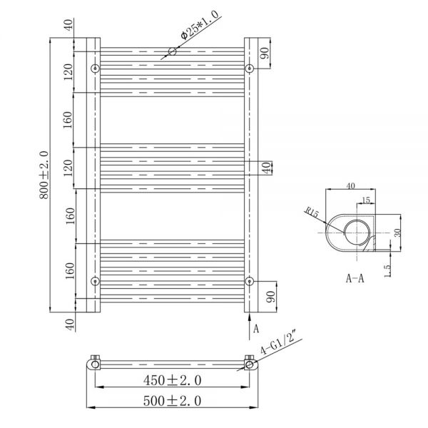 JTP VOS 800 x 500 Brushed Black Towel Rail #2