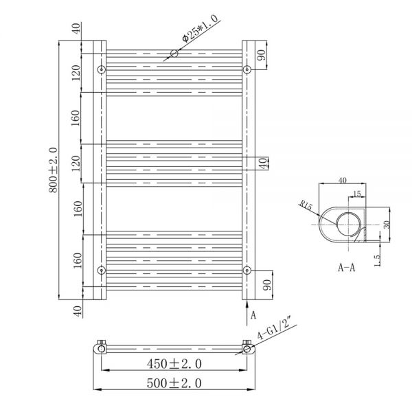 JTP VOS 800 x 500 Brushed Bronze Towel Rail #2