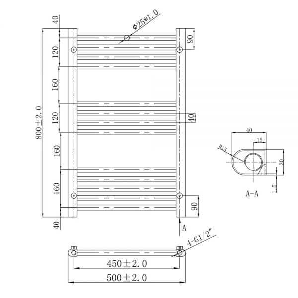 JTP VOS 800 x 500 Chrome Towel Rail #2